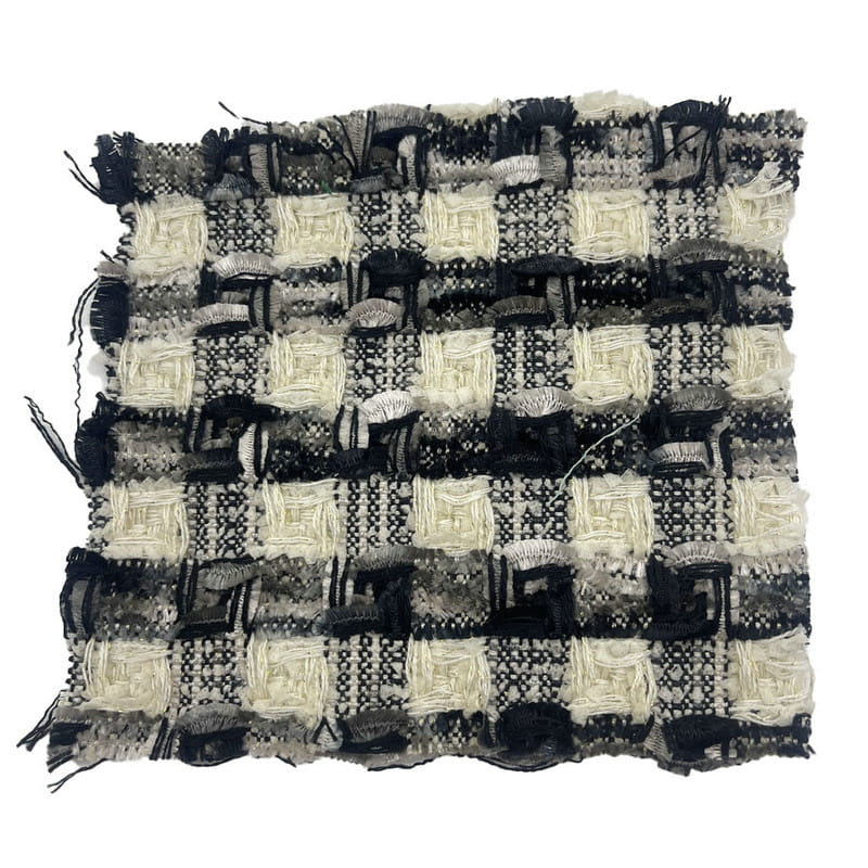 Telas de tweed tejidas a cuadros de textura fina gris negra de lujo para abrigos 22042