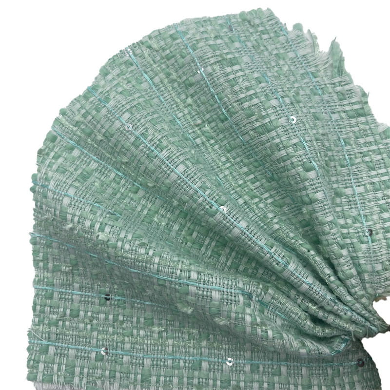 Telas de tweed Jacquard en relieve con lentejuelas verdes claras para vestidos 22102