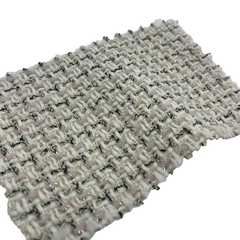 Telas de moda de tweed metálico a cuadros rosa claro para vestido 23523