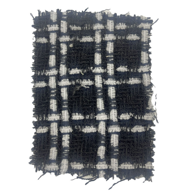 Telas de tweed tejidas a cuadros de lana negra atemporales para ropa 23545
