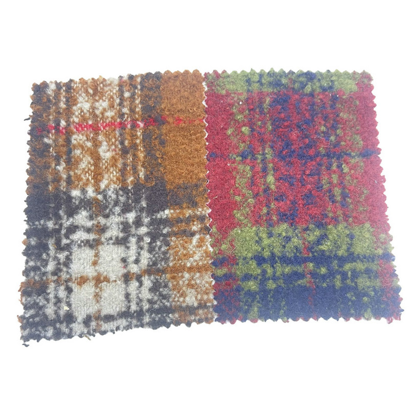 Telas de Tweed Jacquard de lana con cepillo a cuadros de tartán de peluche para chaquetas 3851